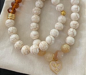 Pulseiras Awolita Bege, Amazonita e Cristal (Par)