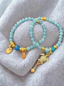 Pulseiras Jade Água Marinha Dark e Ágata Color (Par)