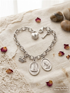 Cadeia Mater Fidei – Pulseira de Consagração Mariana em Aço Inox com Medalhas Personalizáveis