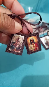 Escapulário de lã pillus Nossa Senhora do Carmo Modelo Doce Jesus Marrom luxo