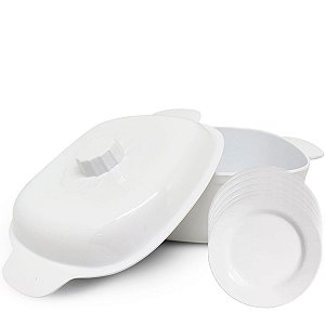 Conjunto 6 Pratos 1 Pote Quadrado com Tampa Em Melamina