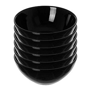 Kit 6 Tigelas Cumbuca Bowl Multiuso Plástico Preto 17,5cm