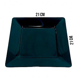 Kit 6 Prato Quadrado Plástico Preto Refeição Lanche Porções