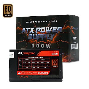 Fonte Gamer Ktrok 600w Real Dual CPU 80 Plus Bronze