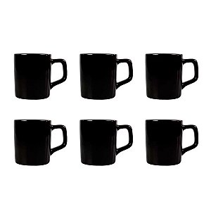 Kit 6 Pcs Xicara de Cafe - 80ML - Preto - CAF2001