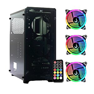 Gabinete Gamer Ktrok Com Lateral de Vidro e Kit Fan RGB