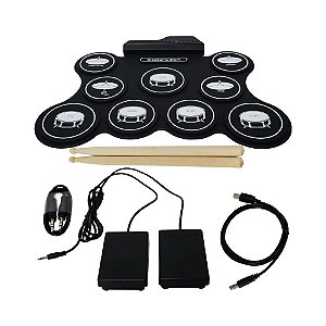 Bateria Eletrônica 6 Drums 5 Metal Silicone Portátil C Pedal