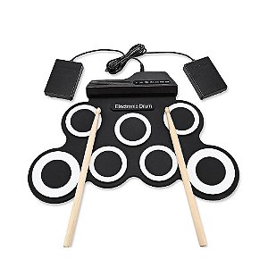 Bateria Eletrônica 5 Drums 4 Metal Silicone Portátil C Pedal