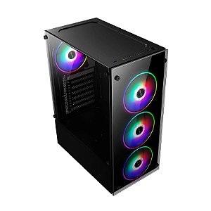 Gabinete Gamer Premium Lateral E Frente Em Vidro 3 Fans RGB
