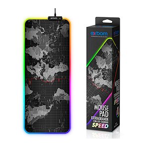 Mousepad Gamer Grande Com Led RGB 11 cores 80x30cm - Mapa Mundi