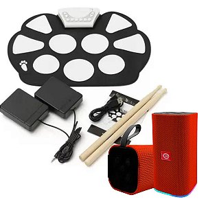 Bateria Eletrônica Musical Portátil 2 Pedais + Caixa De Som