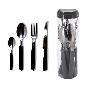 Jogo de Talheres Faqueiro Clássico 24 pçs Preto Lâmina Aço