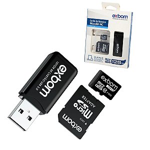 Cartão de Memória 128GB Micro SD Adaptador e Pen Drive Exbom