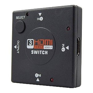 Switch hub hdmi seletor 3 entradas 1 saída sem fonte externa