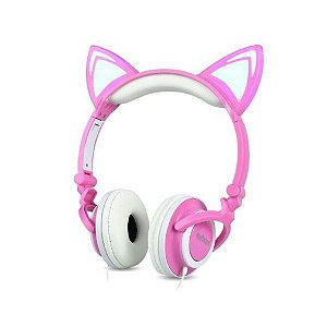 Fone de ouvido Gatinho Exbom HF-C22 Rosa e Branco