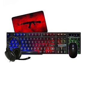 Kit Gamer Headset Mouse Teclado semi-mecânico com Led