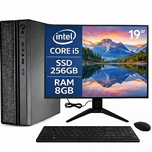 Computador Completo Slim I5 8ª Geração 8GB SSD 256GB Windows 11 + Monitor 19" + Kit Office sem Fio