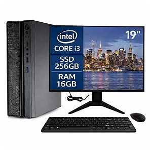 Computador Slim Completo I3 8ªGeração 16GB Ram SSD 256GB Windows 11 Com Monitor 19", Teclado e Mouse