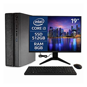 Computador MultiPC Slim Completo I3 8ªGeração 8GB SSD 512GB Win11 + Monitor 19" + Kit Office Sem Fio