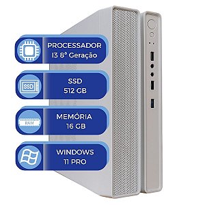 Computador MultiPc Slim Branco I3 8ª Geração 16GB RAM SSD 512GB Windows 11