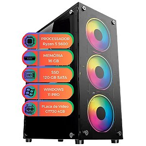PC Gamer Ryzen 5 5600 Placa de Vídeo Nvidia Geforce GT730 4GB SSD 120GB 16GB RAM Windows 11