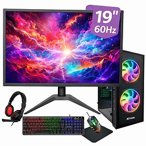 PC Gamer Completo Ryzen 5 5600 GPU GT730 SSD 256GB 8GB RAM Windows 11 + Monitor 19" e Kit Gamer