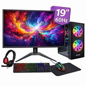 PC Gamer Completo Ryzen 5 5600 GPU GT730 SSD 256GB 16GB RAM Windows 11 + Monitor 19" + Kit Gamer