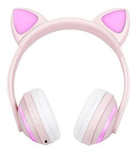 Fone de Ouvido Bluetooth de Gatinho - Rosa
