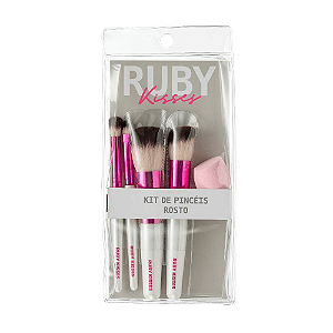 Kit 4 Pincéis Rosto e Esponja - Ruby Kisses