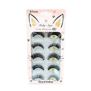 Cílios Postiços 5 Pares 6D Gatinho RA-303 - Ruby Anjo