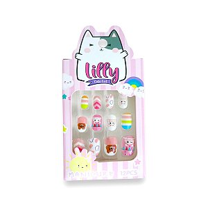 Kit 12 Unhas Postiças Infantil Urso - Lilly Cute Cat