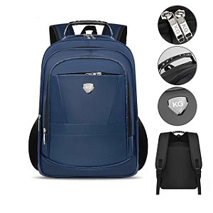 Mochila Escolar Porta Notebook e Squeeze Poliéster Azul