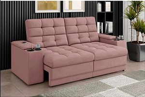 Sofá Confort Premium 1,70m Assento Retrátil/Reclinável porta copos e USB Suede Nude - XFlex Sofas
