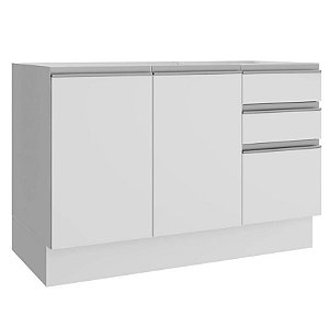 Balcão Gabinete de Pia Armário de Cozinha 120 cm 2 Portas e 3 Gavetas Branco Glamy Madesa