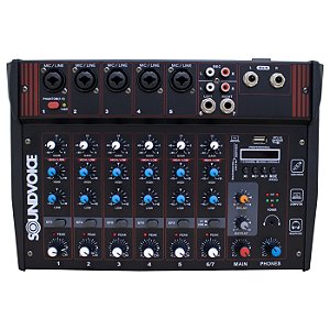 Mesa De Som 7 canais Amplificada Classe D Soundvoice Ma-700