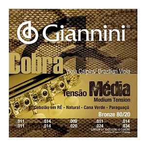 Jogo de cordas para viola Caipira Giannini Bronze  80/20 em RÉ