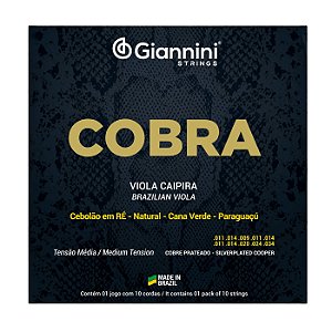 Jogo de cordas para viola Caipira Giannini Cobre prateado