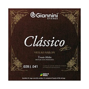 Jogo De Cordas Giannini Violão Nylon Medio 65/35 Prateado Genwpm