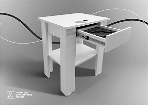 Mesa de Canto com Compartimento Secreto em MDF Branco SFBOX