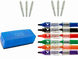 Kit 6 Pinceis 6 Pontas 1 Apagador Para Quadro Branco