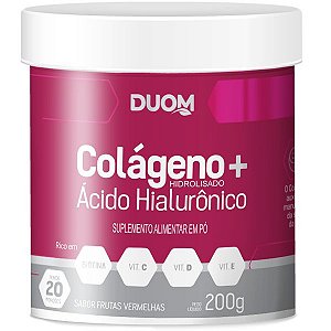 Colágeno Hidrolisado + Ácido Hialurônico 200g Sabor Frutas Vermelhas Duom
