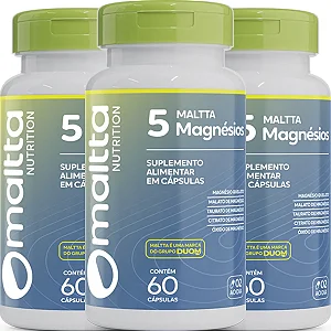 Kit Com 3 Unidades - Maltta 5 Magnésios Quelato, Malato, Taurato, Citrato e Óxido 60caps