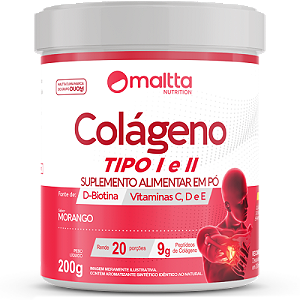 Colágeno Tipo 1 e 2 com Vitaminas 200g Sabor Morango Maltta