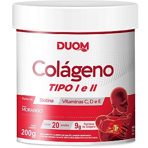 Colágeno Tipo 1 e 2 com Vitaminas 200g Sabor Morango Duom