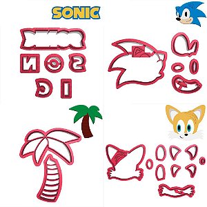 Kit 4 Cortadores Sonic Coqueiro Raposa Tails Logo Top