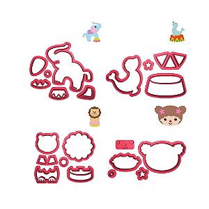 Kit 4 Cortadores Circo Leão Elefante Palhacinha Foca
