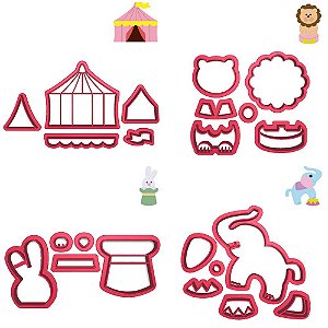 Kit 4 Cortadores Circo Leão Elefante Coelho Tenda