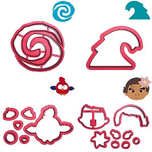 Kit 4 Cortadores Moana Logo Hey Hey Onda
