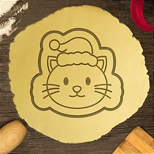 Cortador Marcador Cabeça Gato Gorro Papai Noel Natal