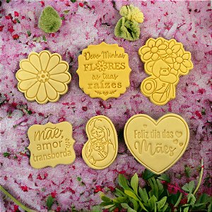 Kit 6 Cortador Biscoito Dia das Mães Amor Transborda